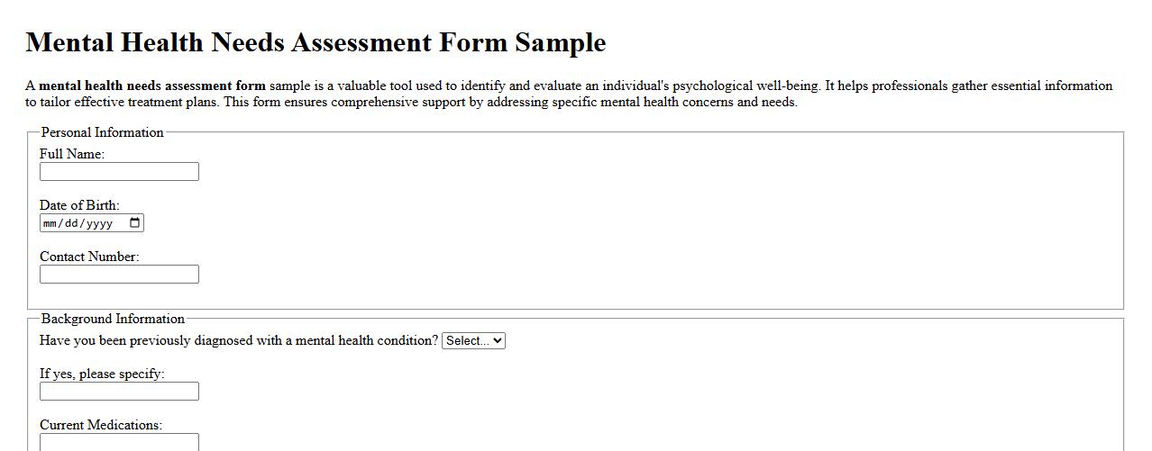 Mental health needs assessment form sample image preview