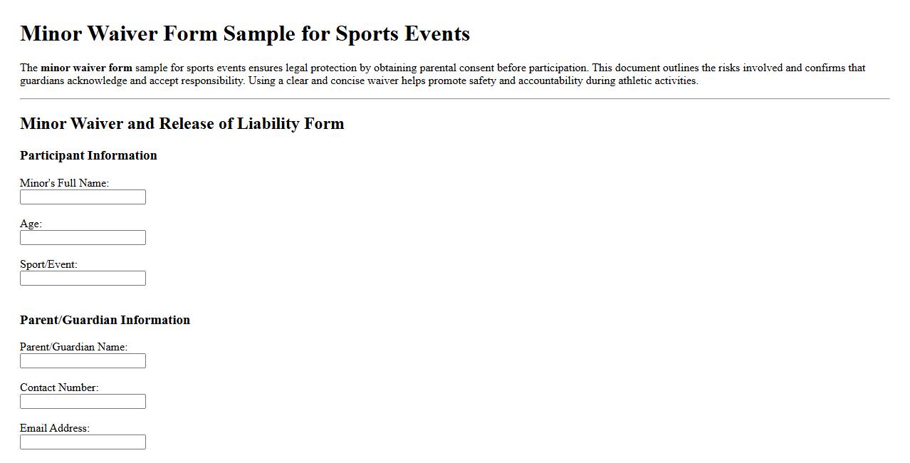 Minor waiver form sample for sports events image preview