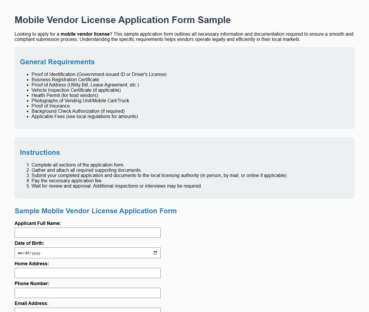 mobile vendor license application form sample and requirements image preview