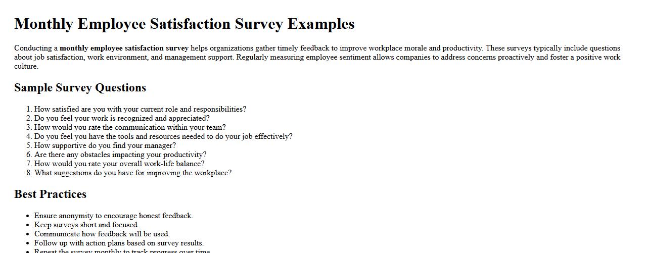 Monthly employee satisfaction survey examples image preview