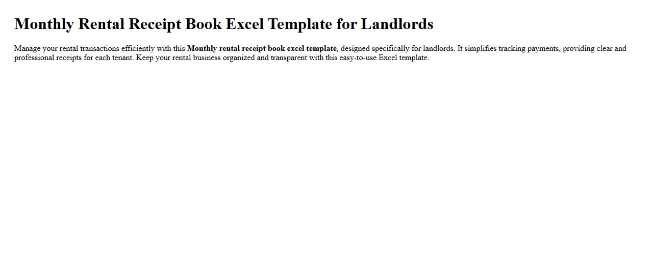 Monthly rental receipt book excel template for landlords image preview