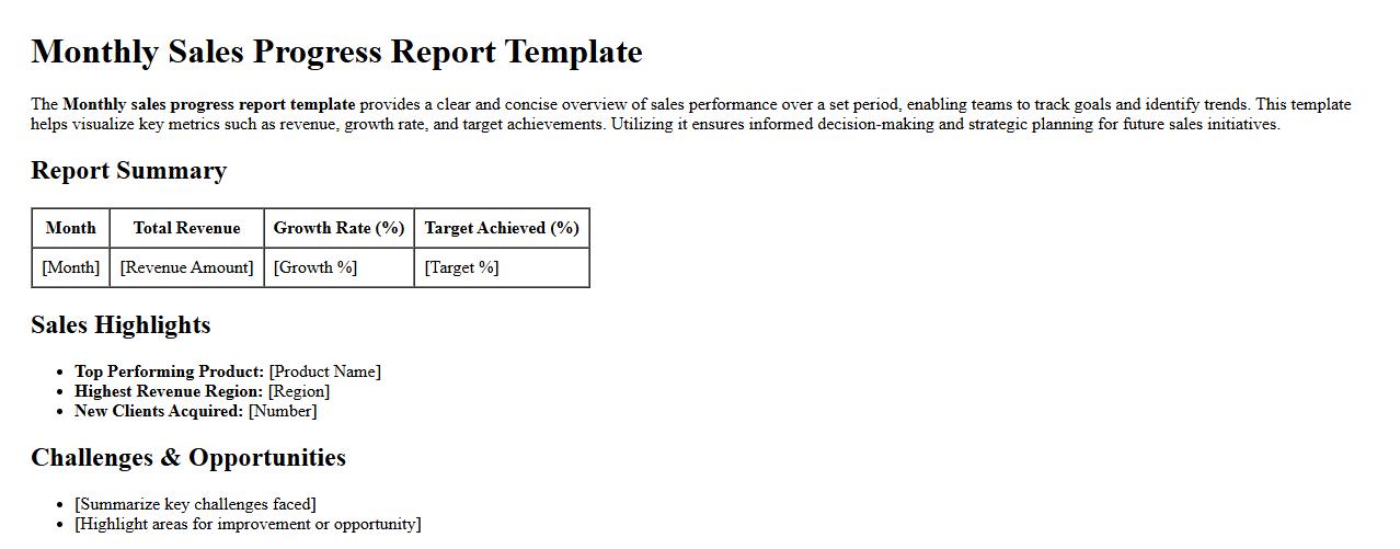 Monthly sales progress report template image preview