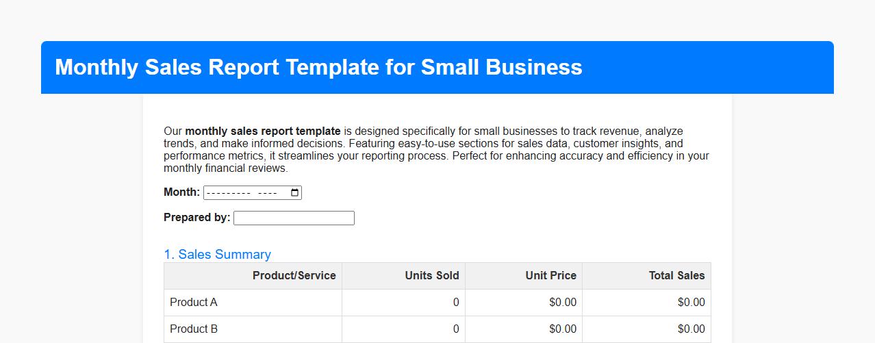 Monthly sales report template for small business image preview