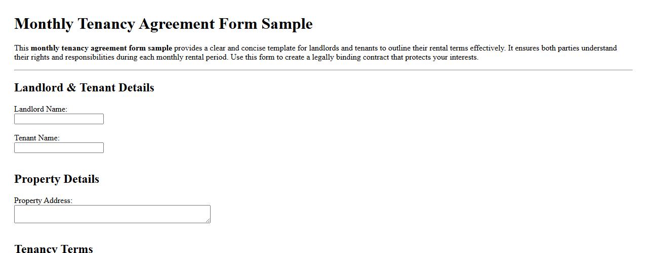 Monthly tenancy agreement form sample image preview