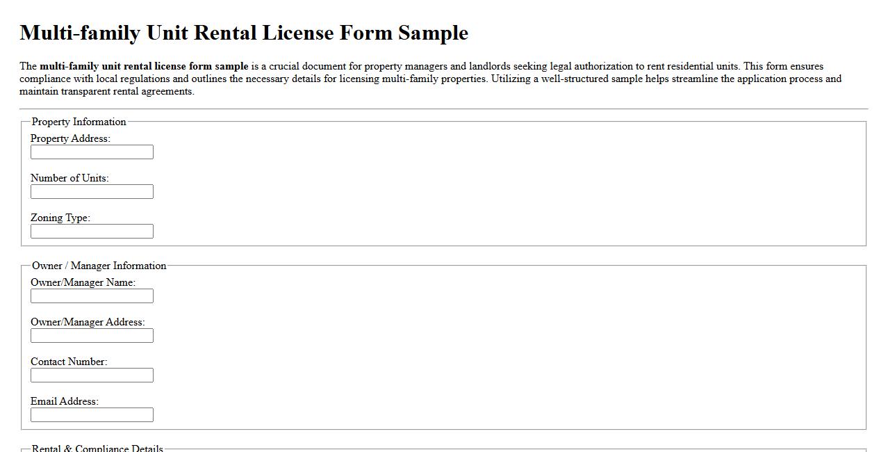 Multi-family unit rental license form sample image preview