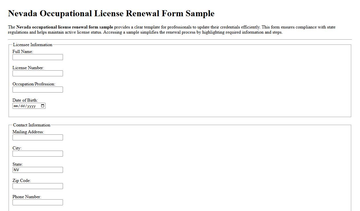 Nevada occupational license renewal form sample image preview