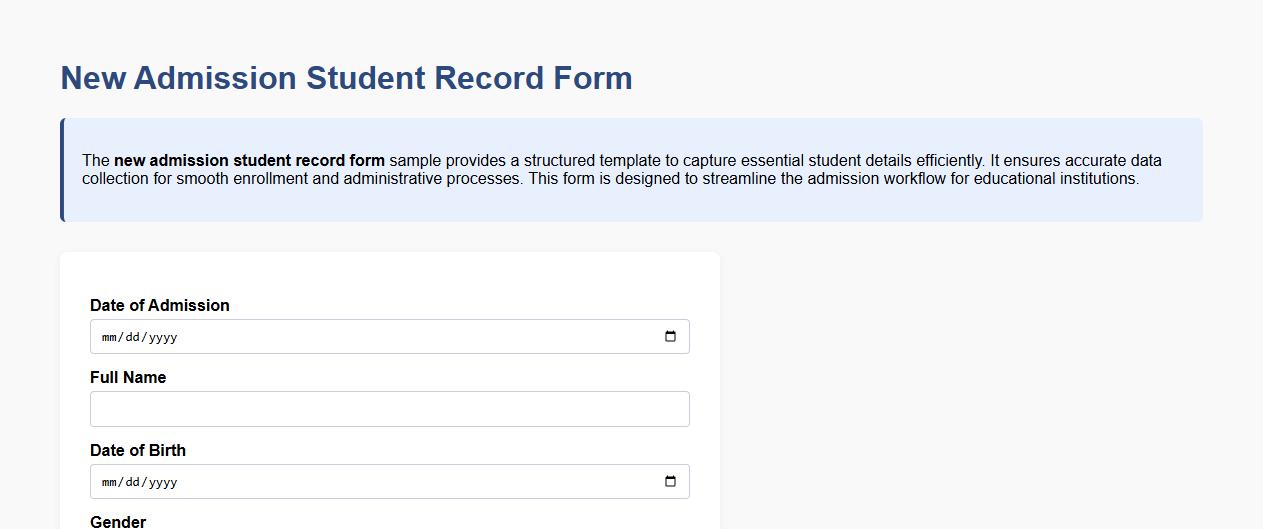 New admission student record form sample image preview