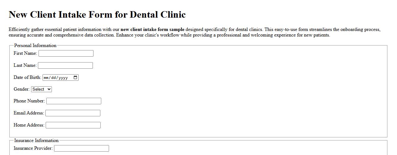New client intake form sample for dental clinic image preview
