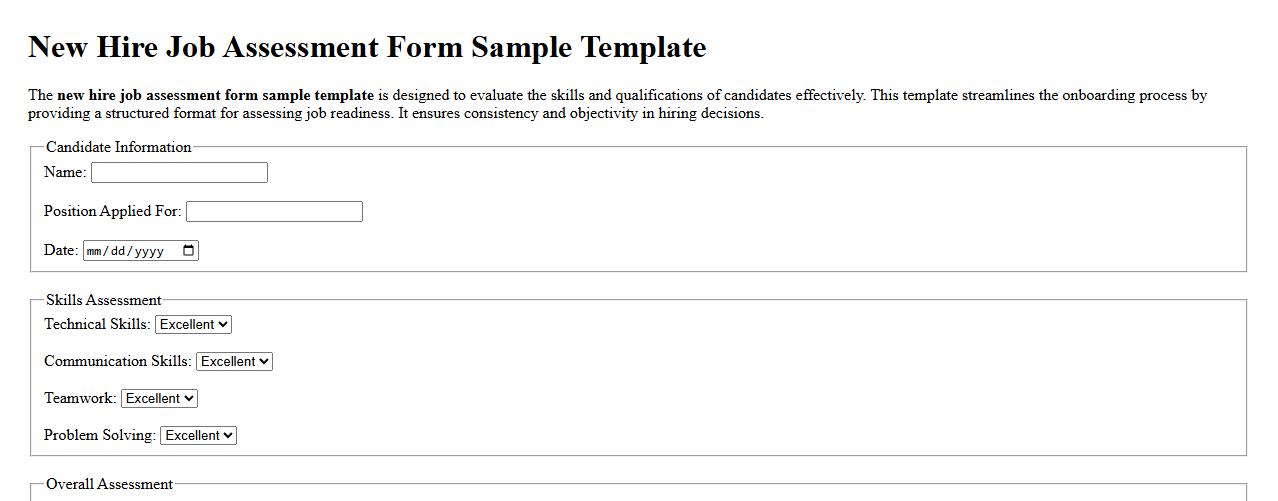 New hire job assessment form sample template image preview