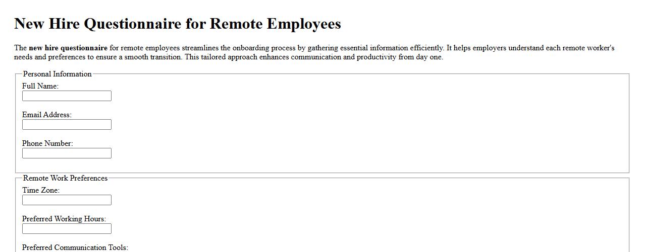 New hire questionnaire for remote employees image preview