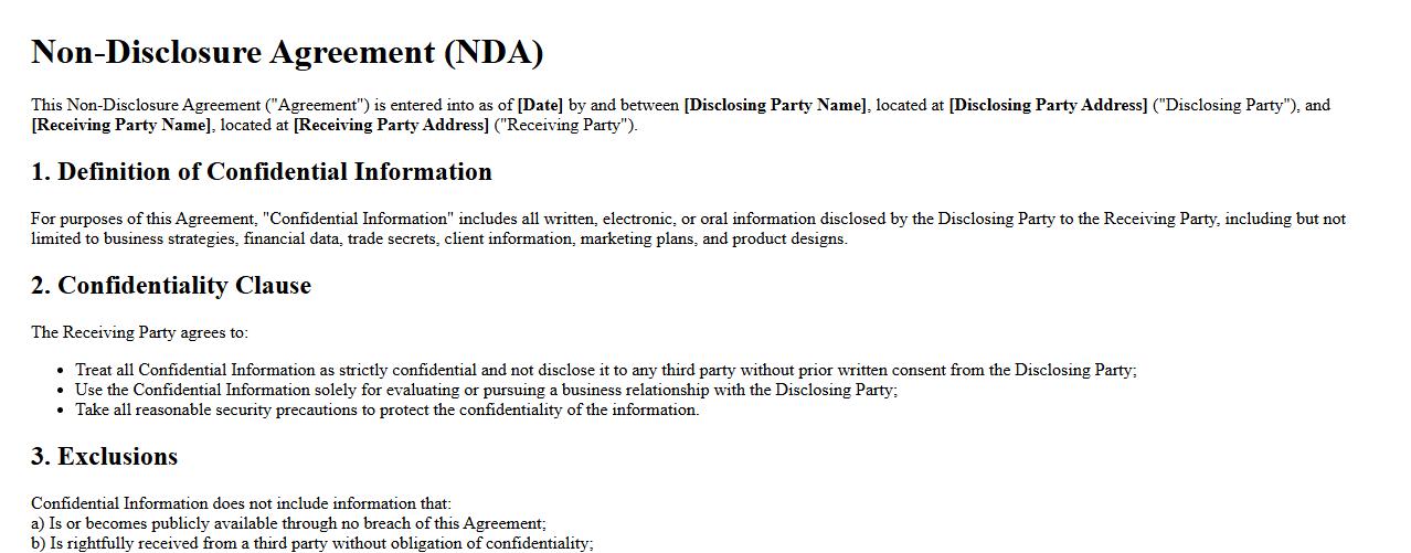 non-disclosure agreement contract form sample with confidentiality clause image preview