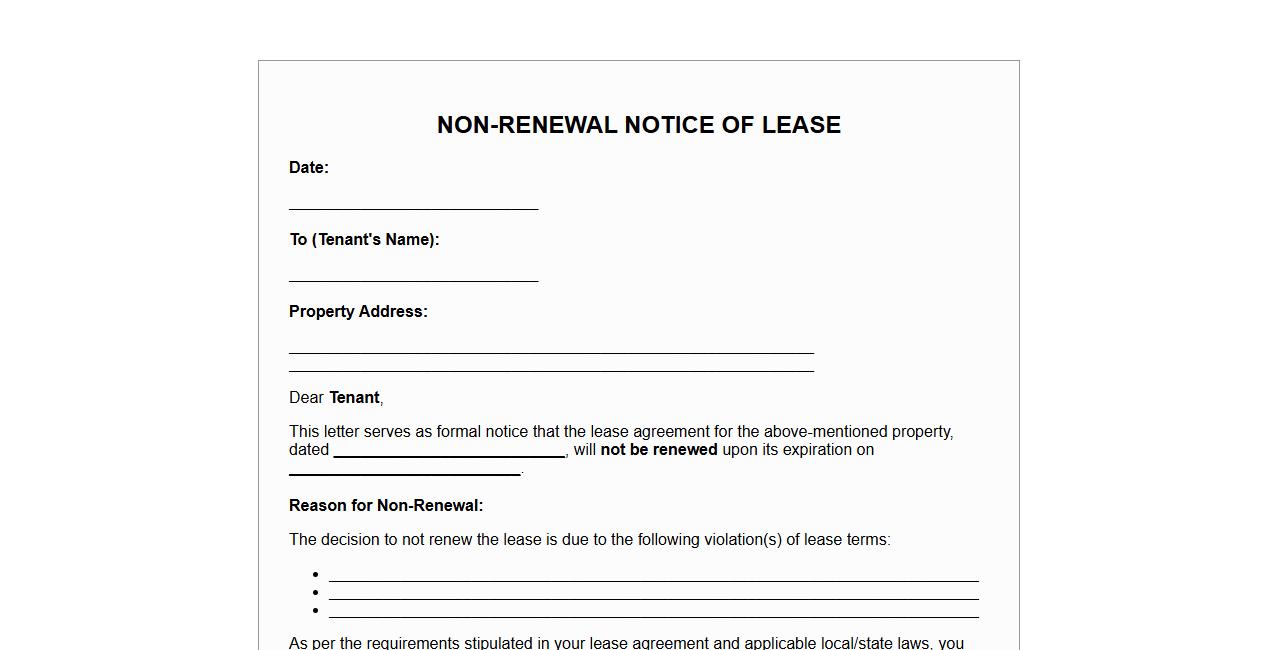 non-renewal notice form sample for violation of lease terms image preview