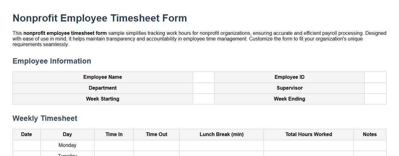 Nonprofit employee timesheet form sample image preview