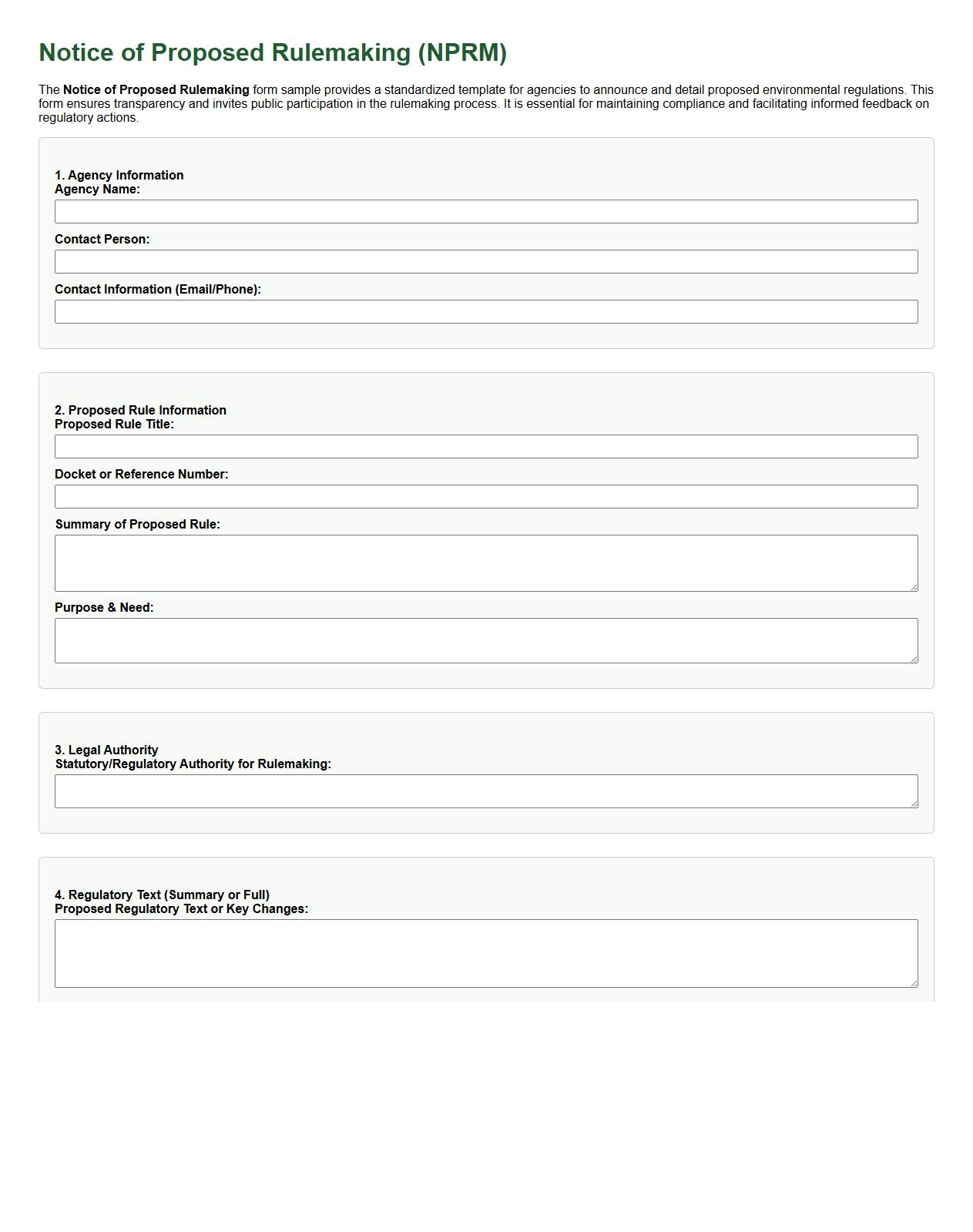 Notice of Proposed Rulemaking form sample for environmental regulations image preview
