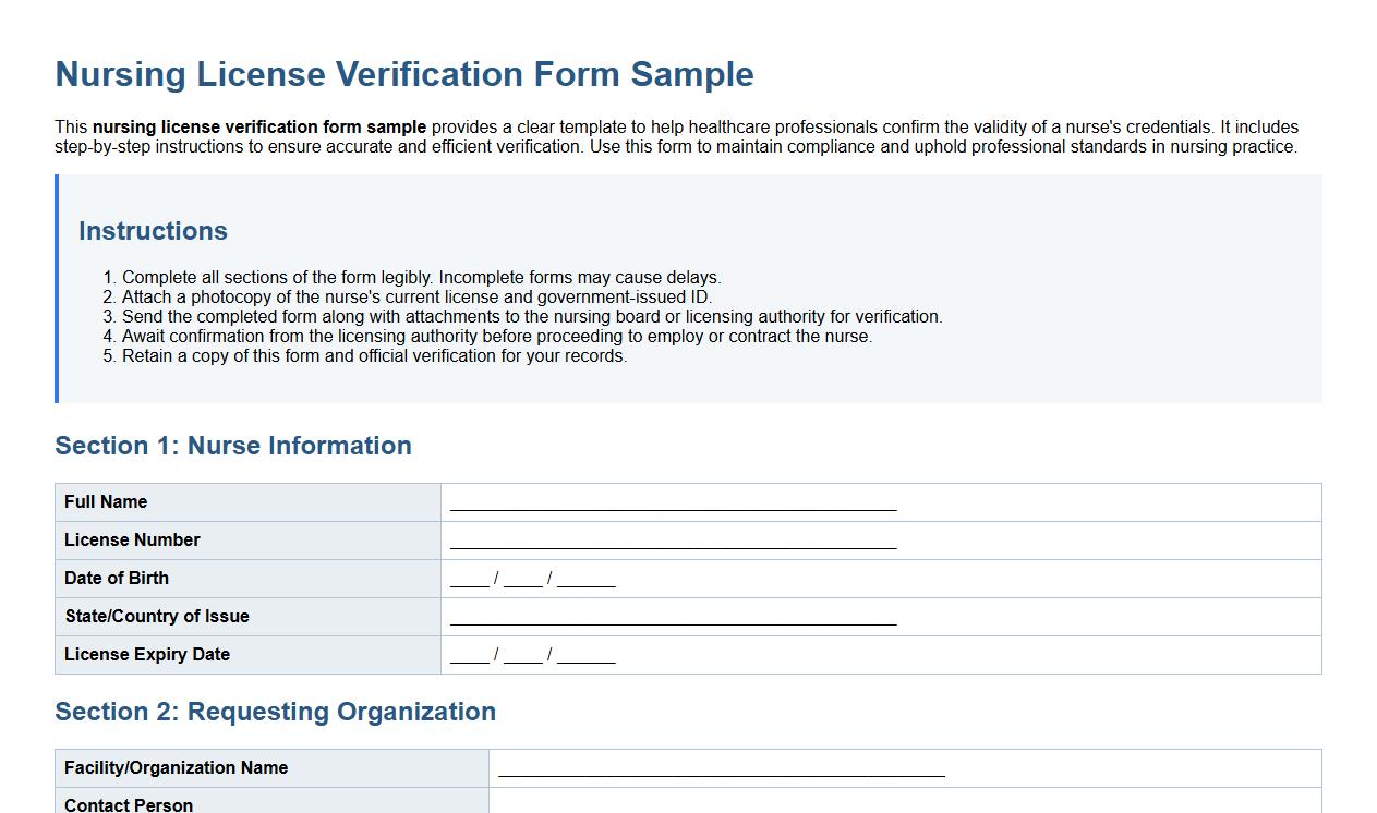 nursing license verification form sample with instructions image preview