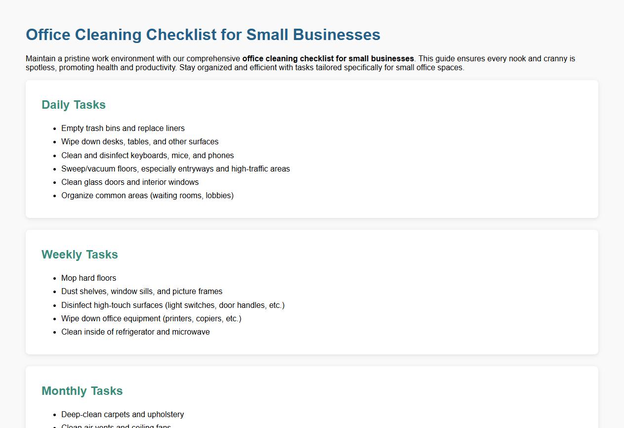 office cleaning checklist for small businesses image preview