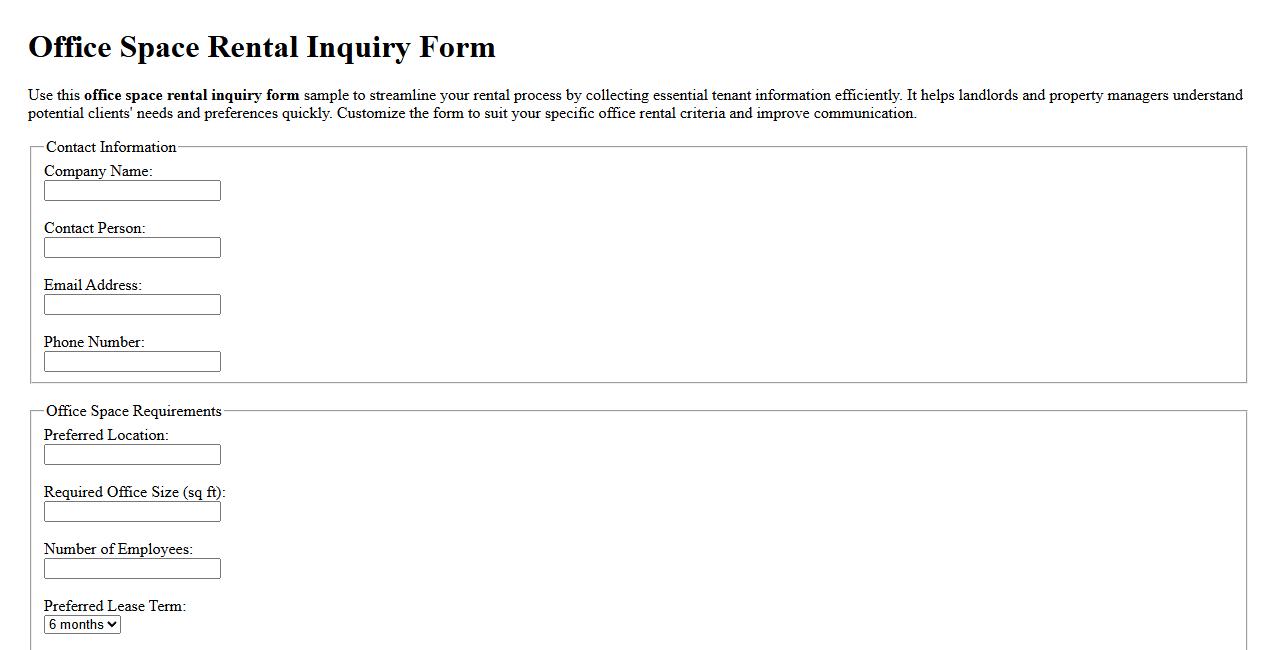 office space rental inquiry form sample image preview