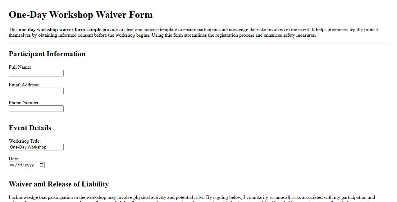 one-day workshop waiver form sample image preview