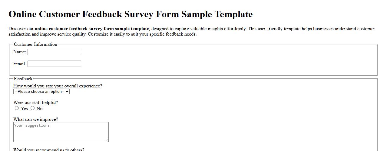 online customer feedback survey form sample template image preview