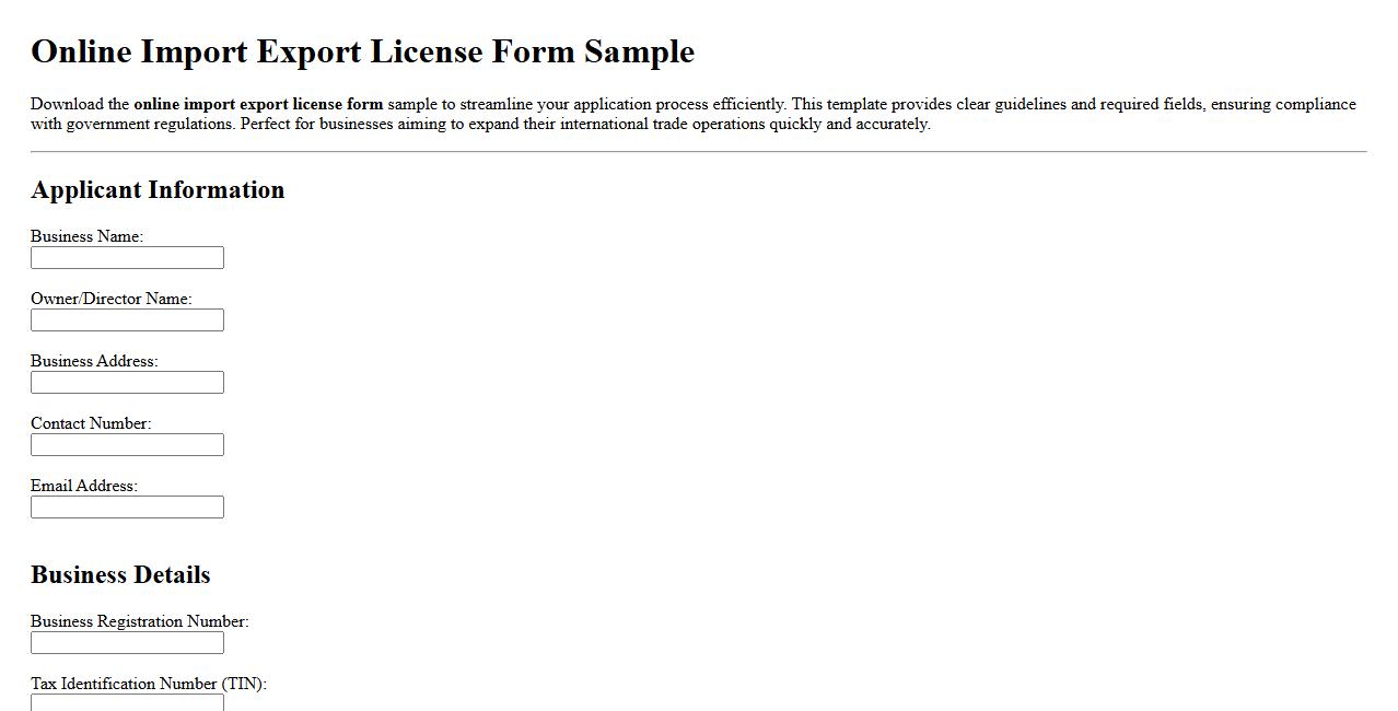 online import export license form sample image preview
