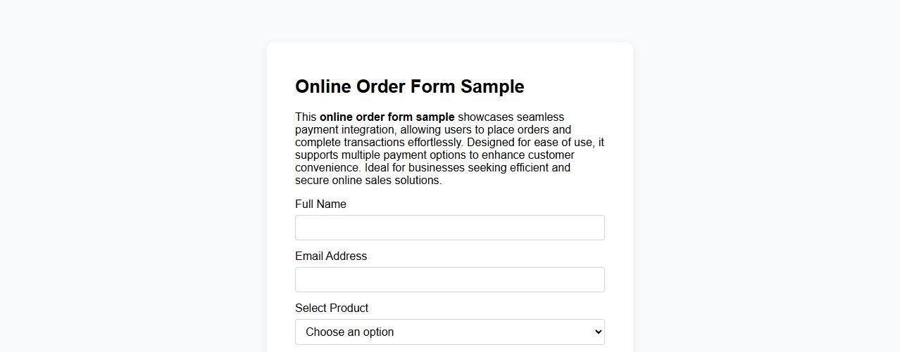 Online order form sample with payment integration image preview