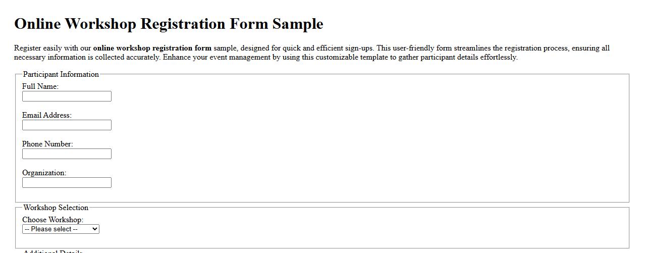 Online workshop registration form sample image preview
