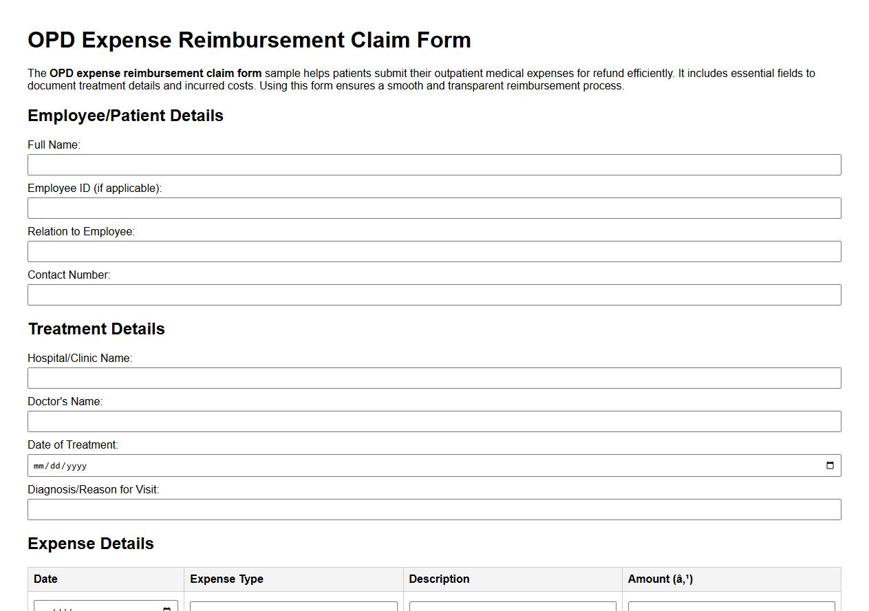 OPD expense reimbursement claim form sample image preview