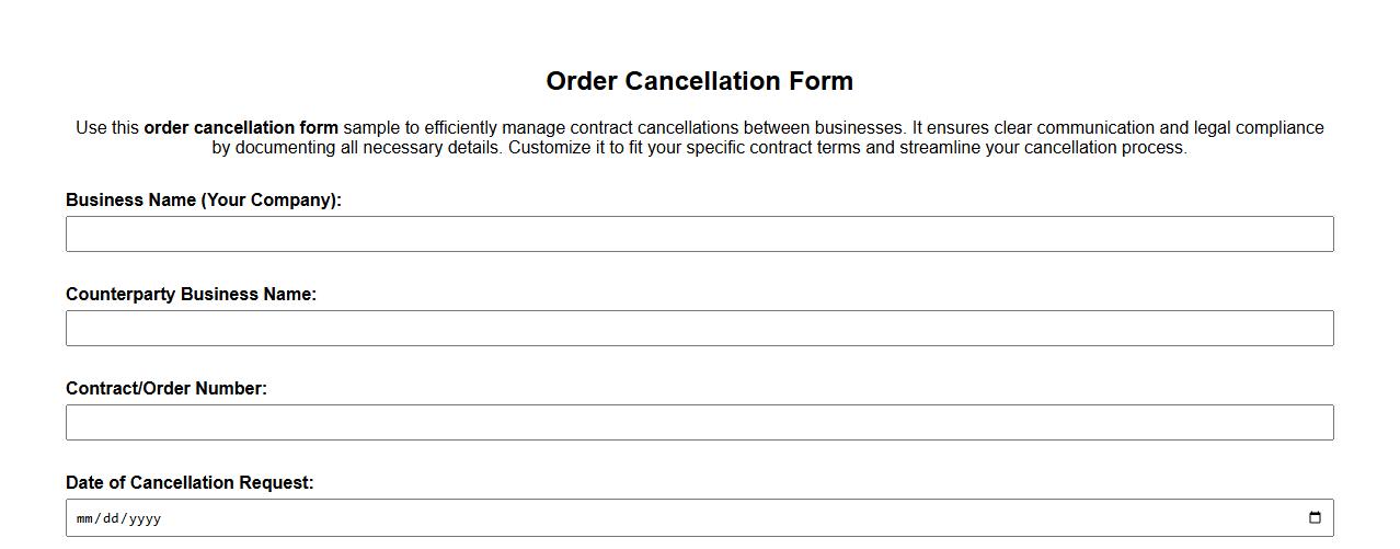 Order cancellation form sample for business contracts image preview