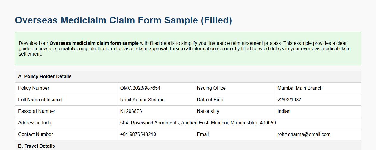 Overseas mediclaim claim form sample with filled details image preview