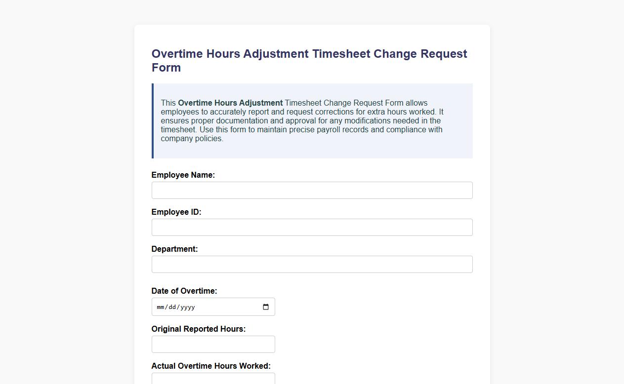 overtime hours adjustment timesheet change request form sample image preview