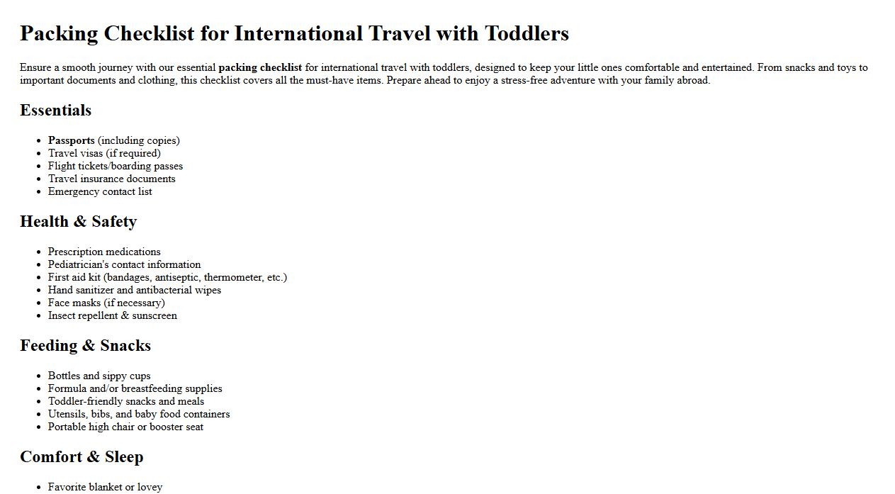 Packing checklist for international travel with toddlers image preview