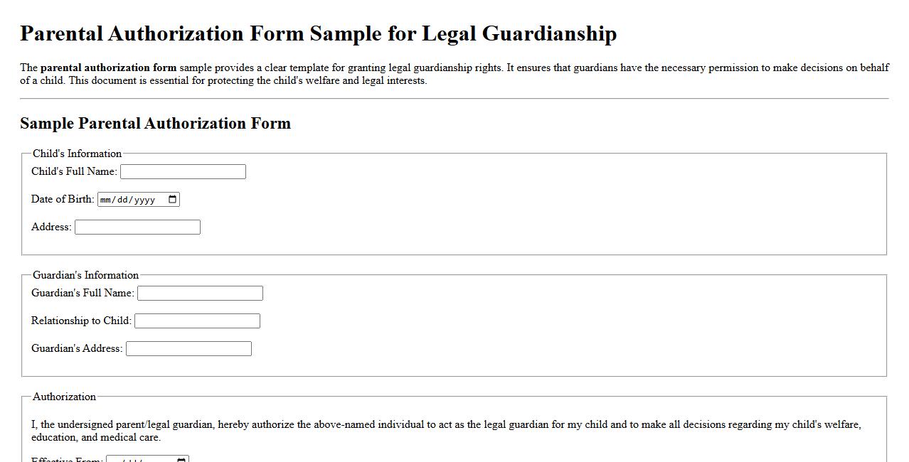Parental authorization form sample for legal guardianship image preview