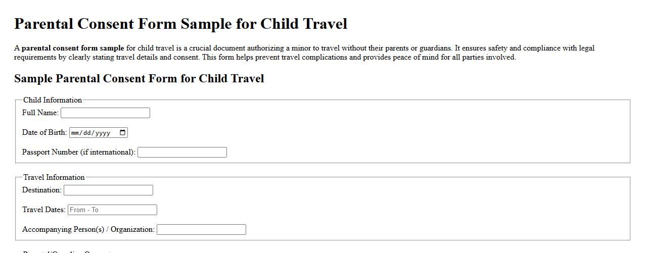 Parental consent form sample for child travel image preview