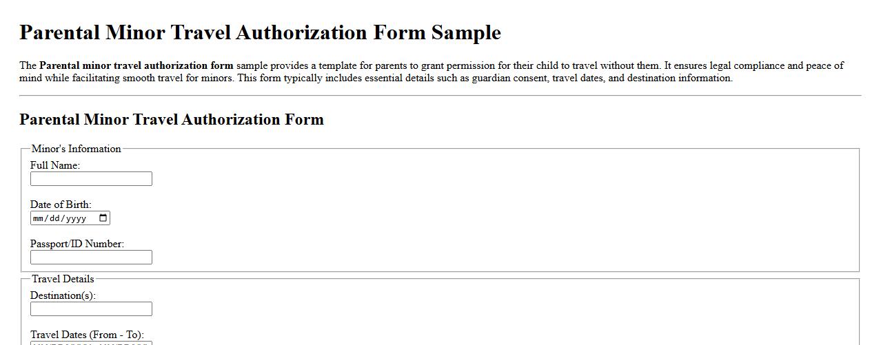 Parental minor travel authorization form sample image preview