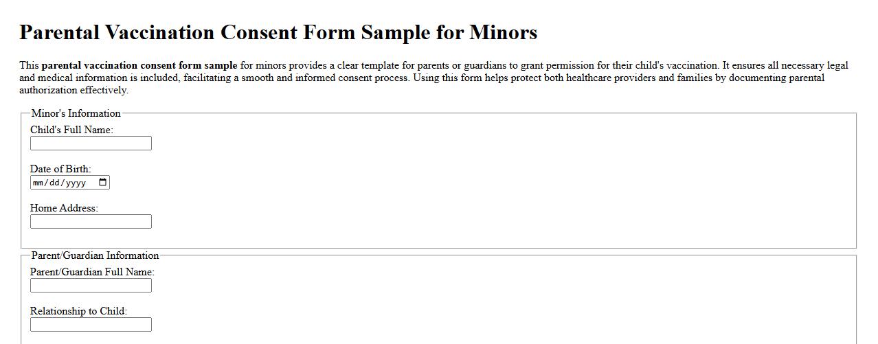 Parental vaccination consent form sample for minors image preview