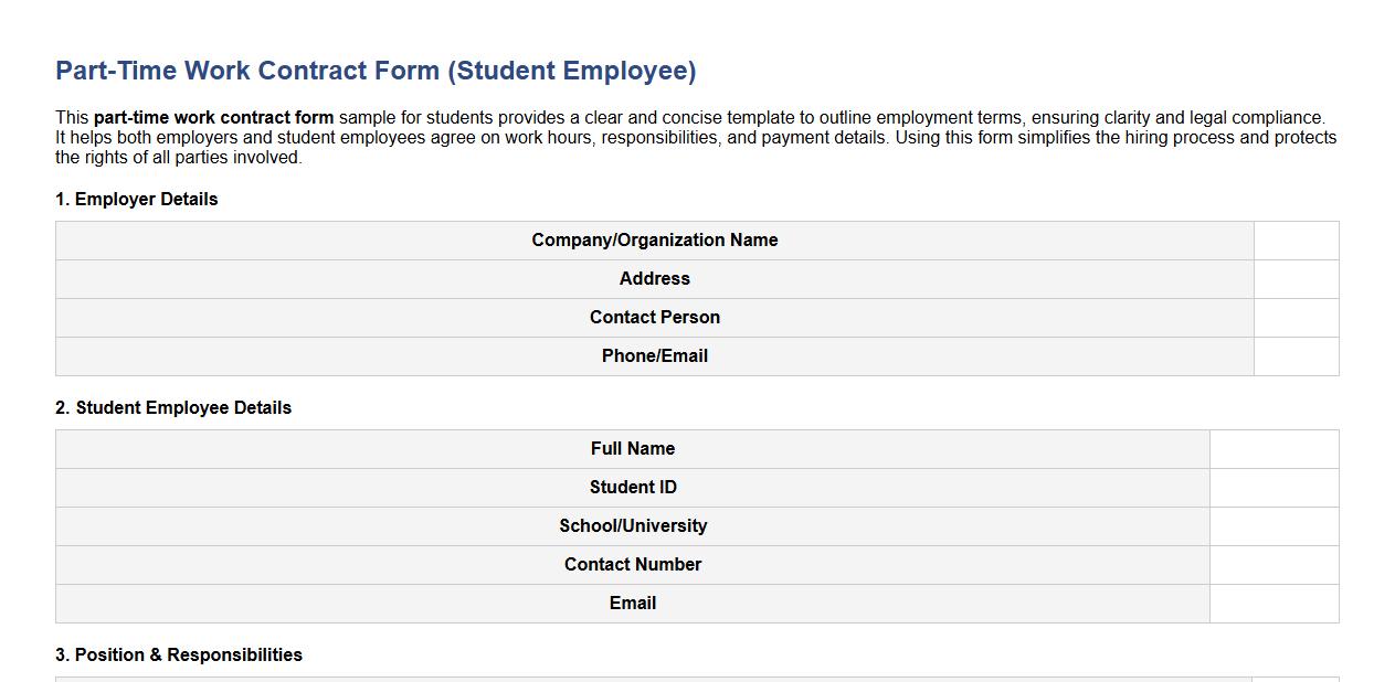 part-time work contract form sample for students image preview