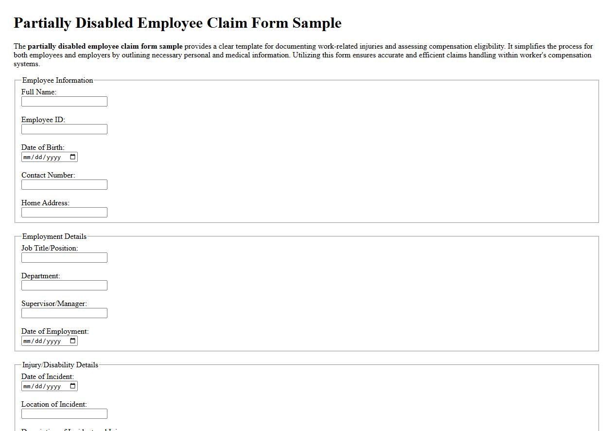Partially disabled employee claim form sample image preview
