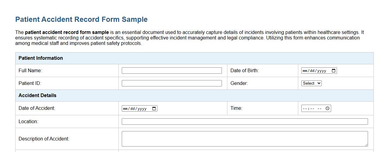 patient accident record form sample image preview
