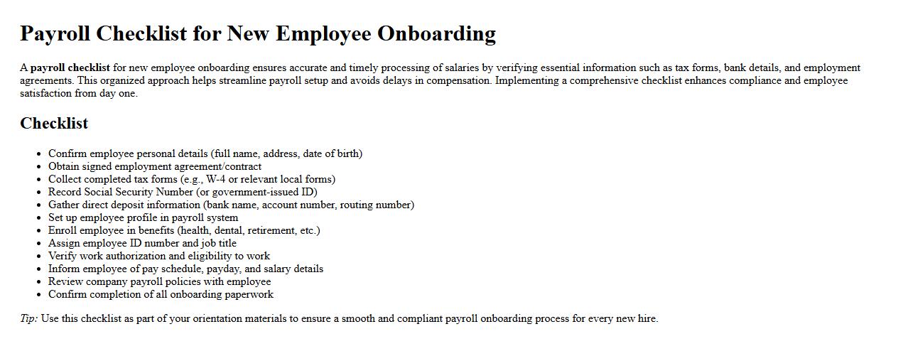 Payroll checklist for new employee onboarding image preview