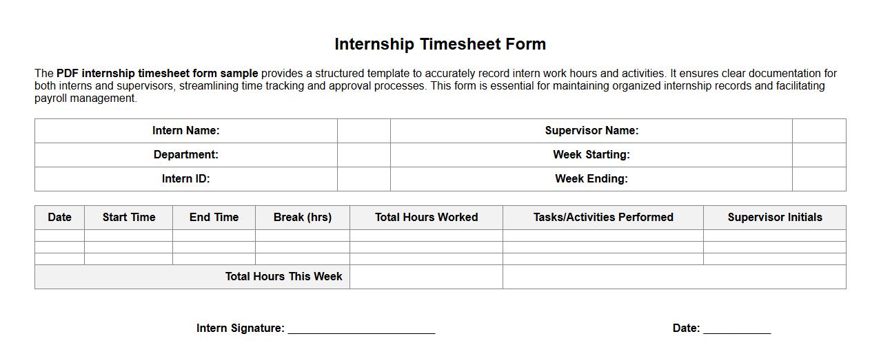 pdf internship timesheet form sample image preview