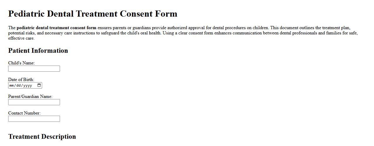 Pediatric dental treatment consent form sample image preview