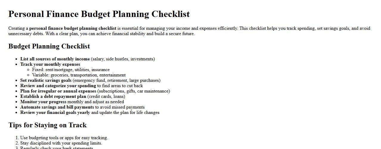 Personal finance budget planning checklist image preview