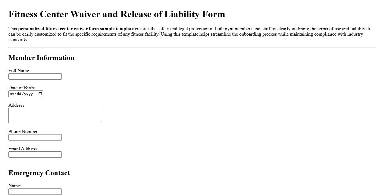 personalized fitness center waiver form sample template image preview