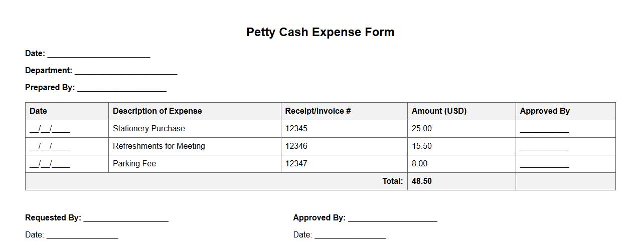 petty cash expense form sample image preview