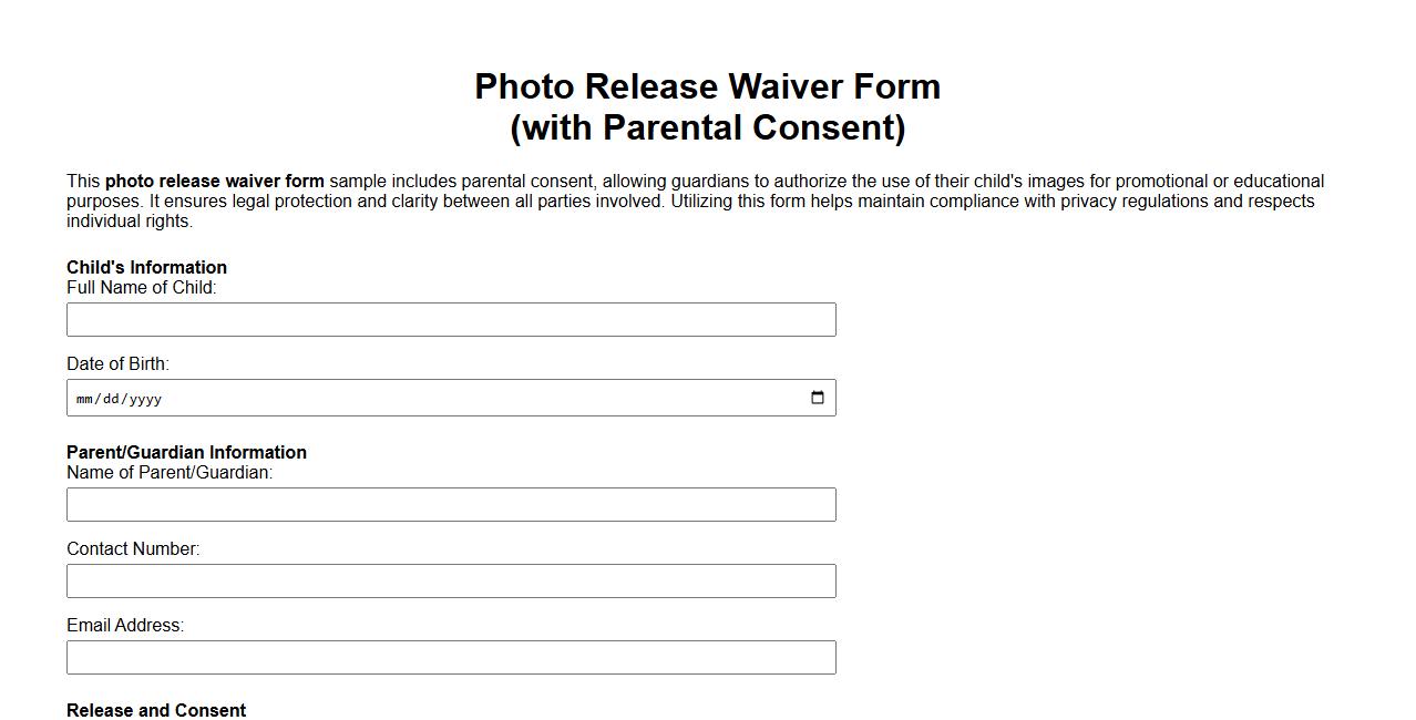 photo release waiver form sample with parental consent image preview