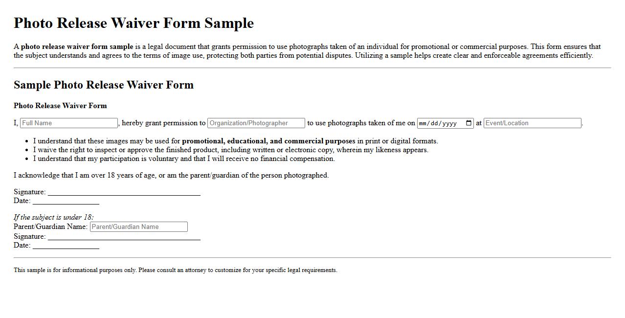 photo release waiver form sample image preview