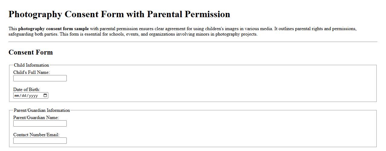 Photography consent form sample with parental permission image preview