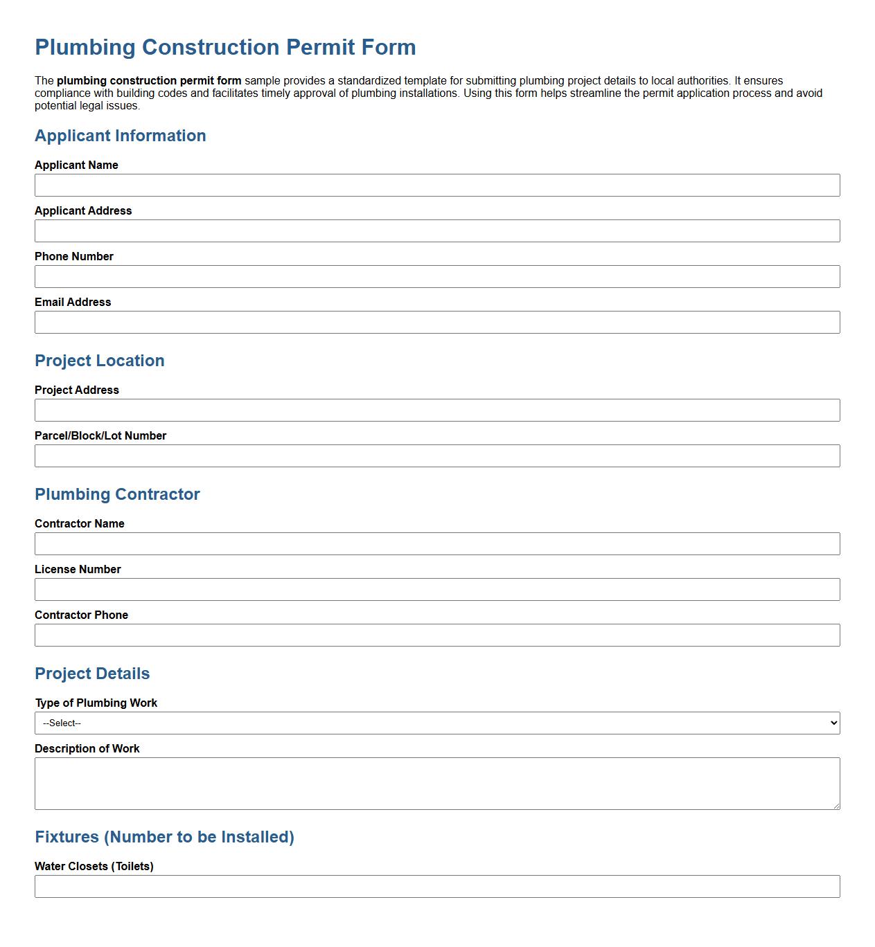 plumbing construction permit form sample image preview