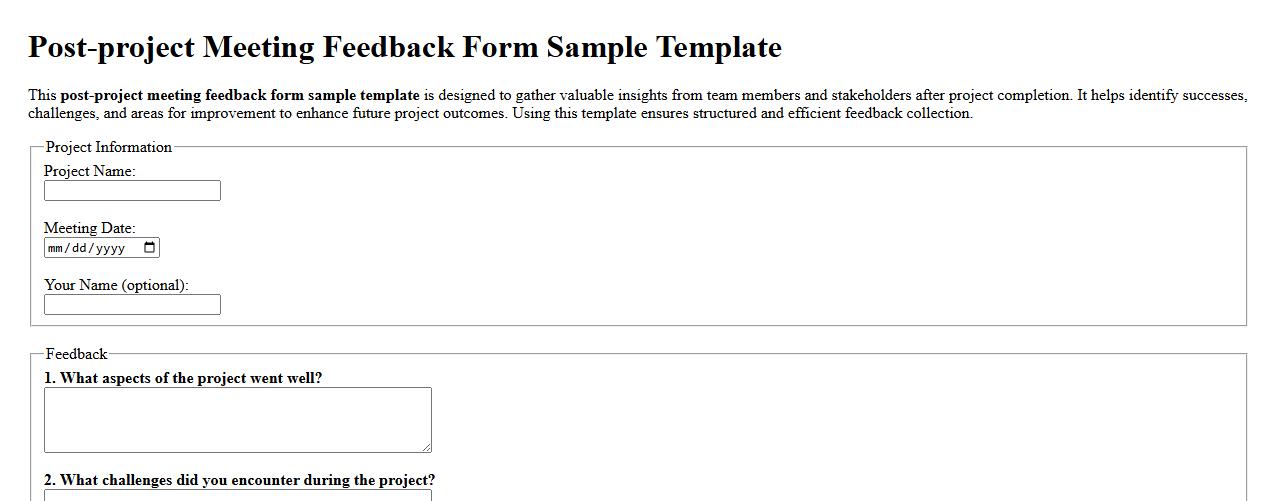 Post-project meeting feedback form sample template image preview
