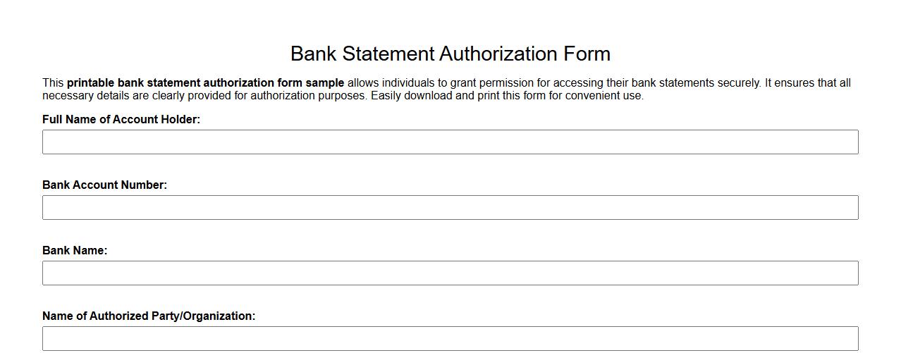 printable bank statement authorization form sample image preview